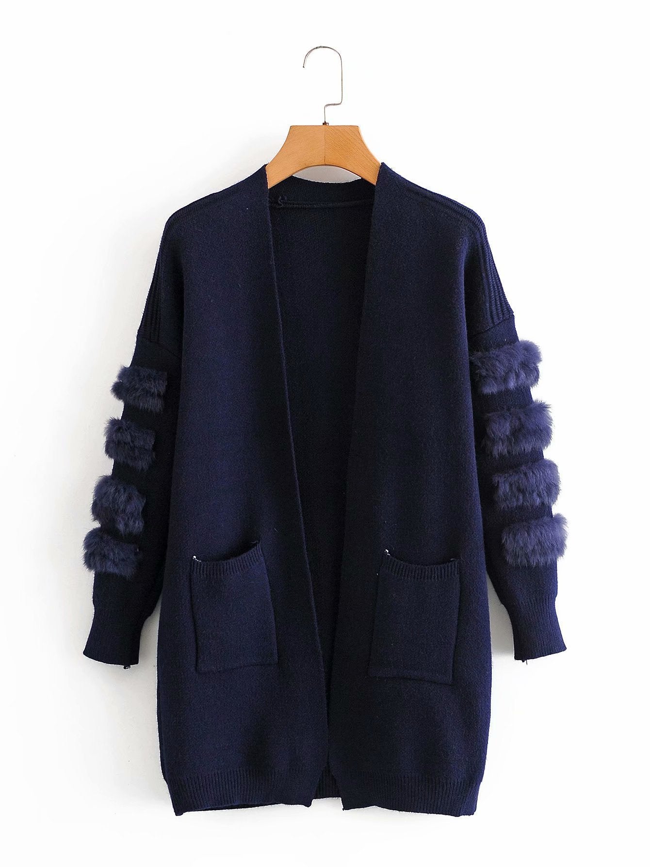 Long plush decorative knitted cardigan women's sweater