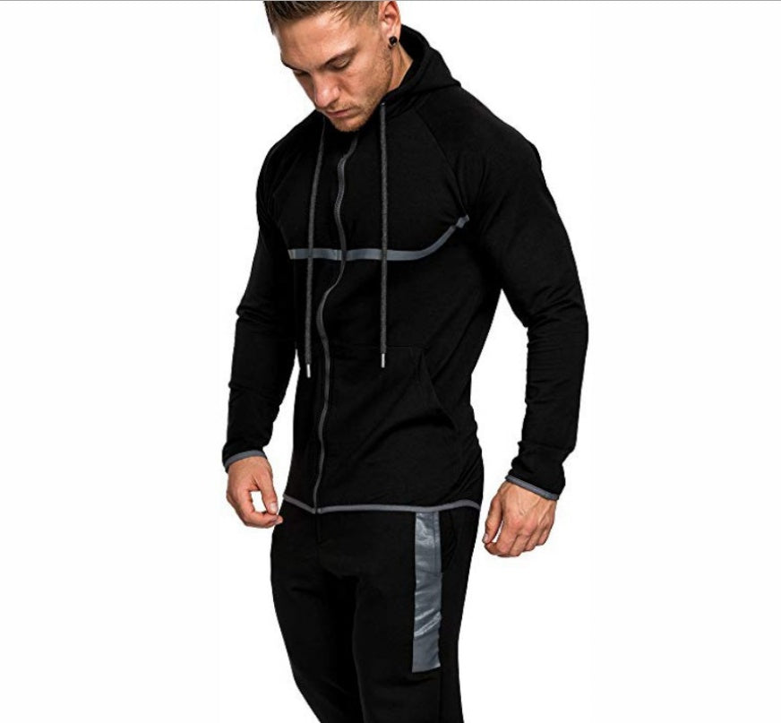 Men's casual color blocking sports cardigan Hoodie