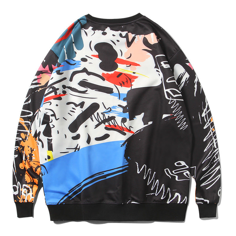 Graffiti Printed Pullover Round Neck Sweater For Men and Women