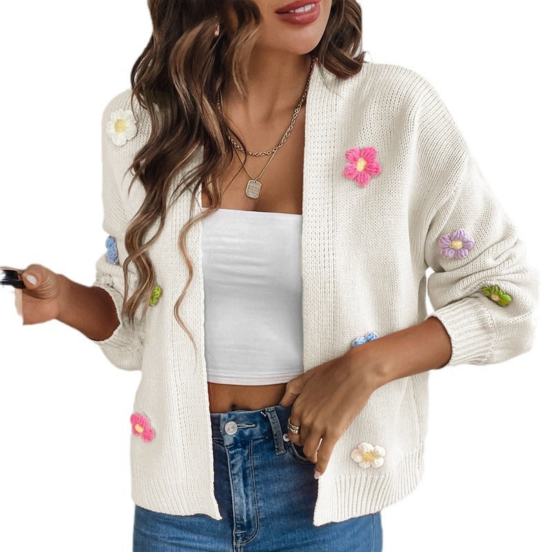 Flower Sweet Knitted Cardigan Sweater For Women