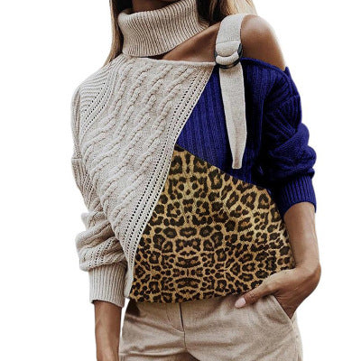 Leopard Stitching Women's sweater