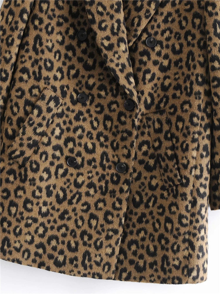 Sexy Leopard Print  Mid-Length Woolen Jacket