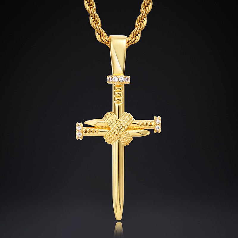 Zircon Inlaid Simple And Novel Nail Cross Pendant Necklace