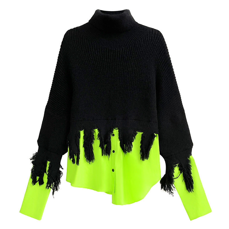 Retro Color Contrast Patchwork Turtleneck Sweater