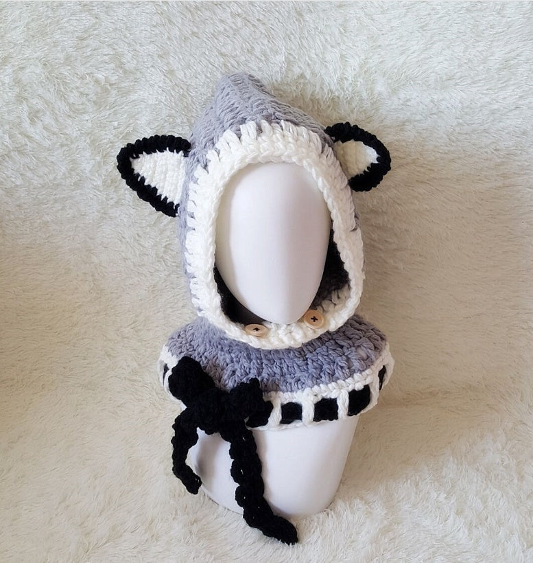 Children's wool knit hat hand-knitted warm earmuffs cape caps