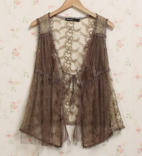 Vintage Women Lace Crochet Floral Vest