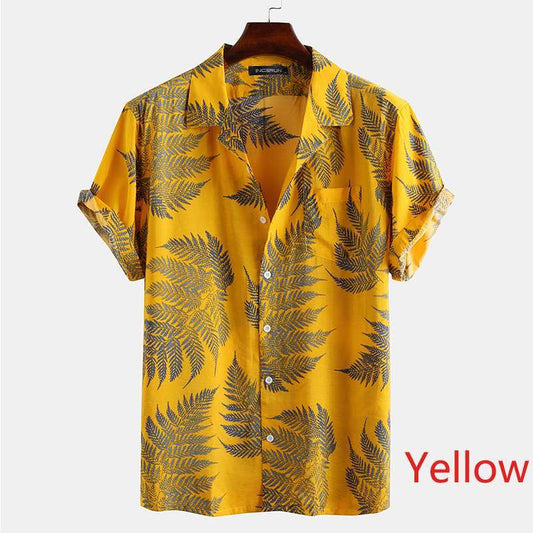 Casual Shirt Male Floral Cardigan Short Sleeve Fashion City