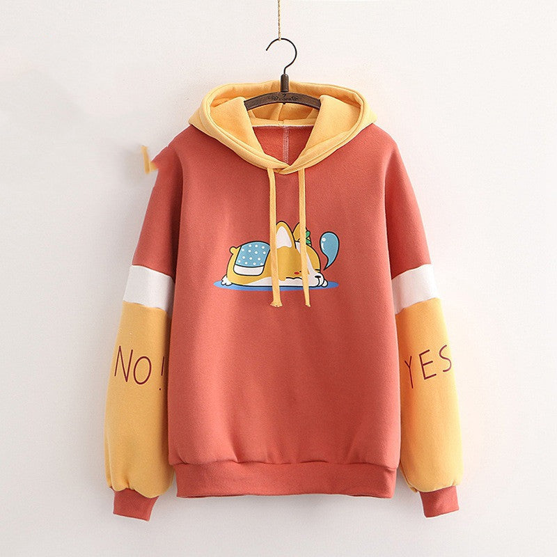 Long Sleeve Plus Fleece Hooded Sweater Women Padded Top