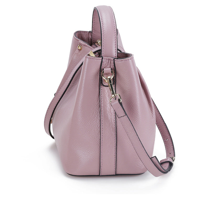 Portable First Layer Cowhide Bucket Bag