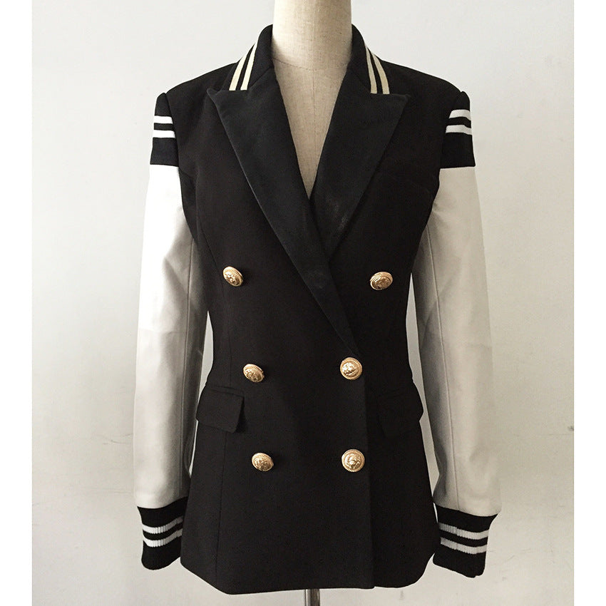 Metal Lion Button Contrast Blazer