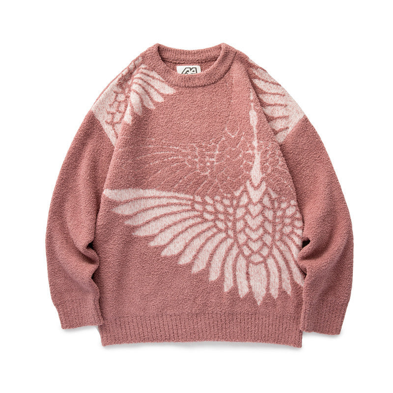 Crane Guochao Jacquard Sweater Men And Women Tide Brand Lazy Couple Pullover Plush Sweater