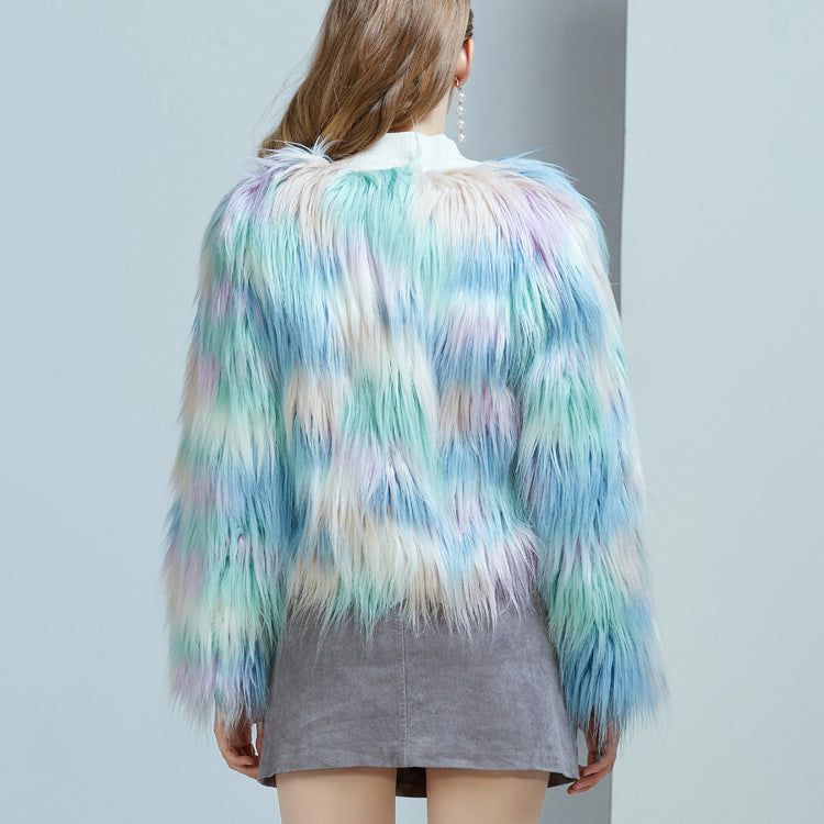 Warm Faux Fur Jacket Winter Gradient Color