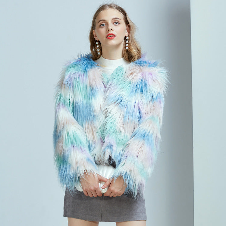 Warm Faux Fur Jacket Winter Gradient Color