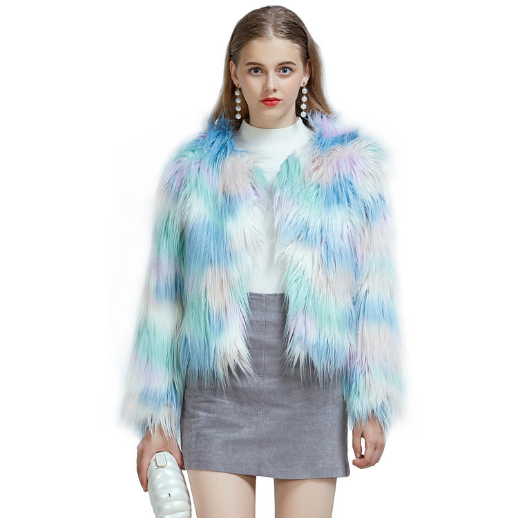 Warm Faux Fur Jacket Winter Gradient Color