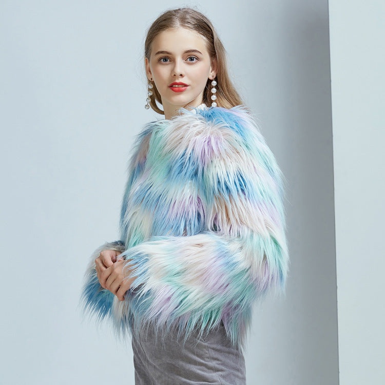 Warm Faux Fur Jacket Winter Gradient Color