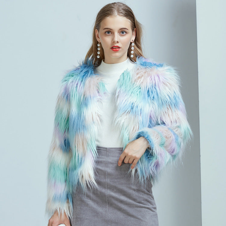 Warm Faux Fur Jacket Winter Gradient Color