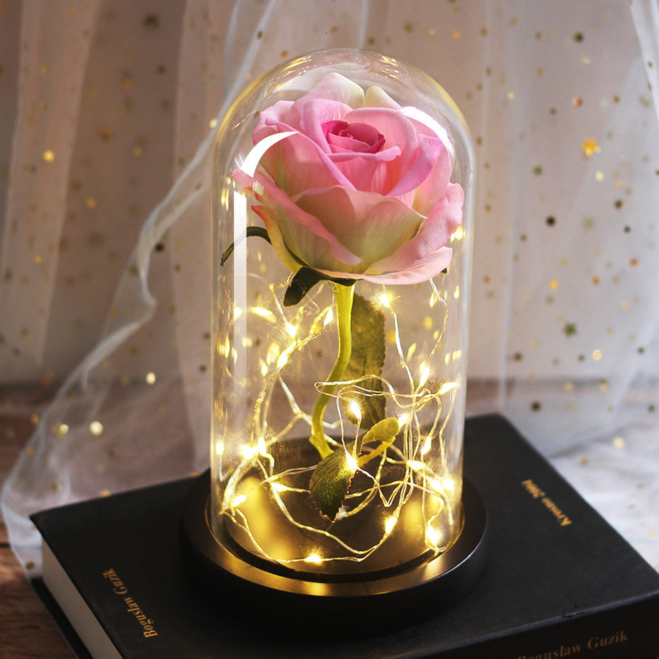 Immortal Simulation Rose Glass Cover Luminous Led Ornament