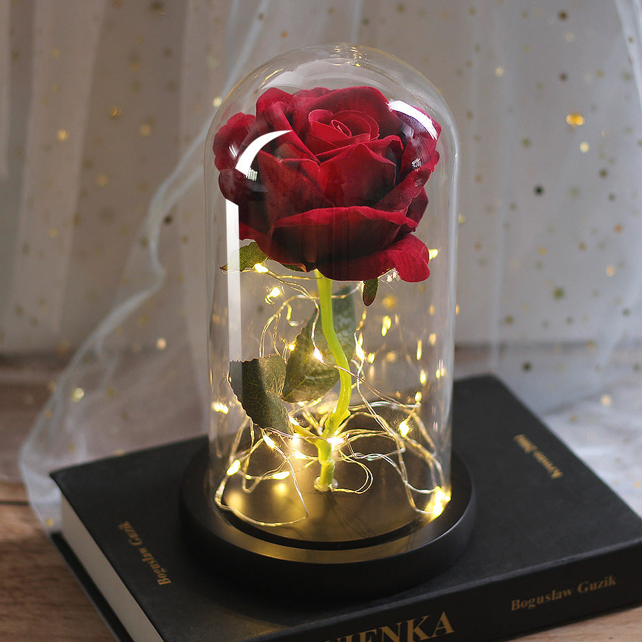 Immortal Simulation Rose Glass Cover Luminous Led Ornament