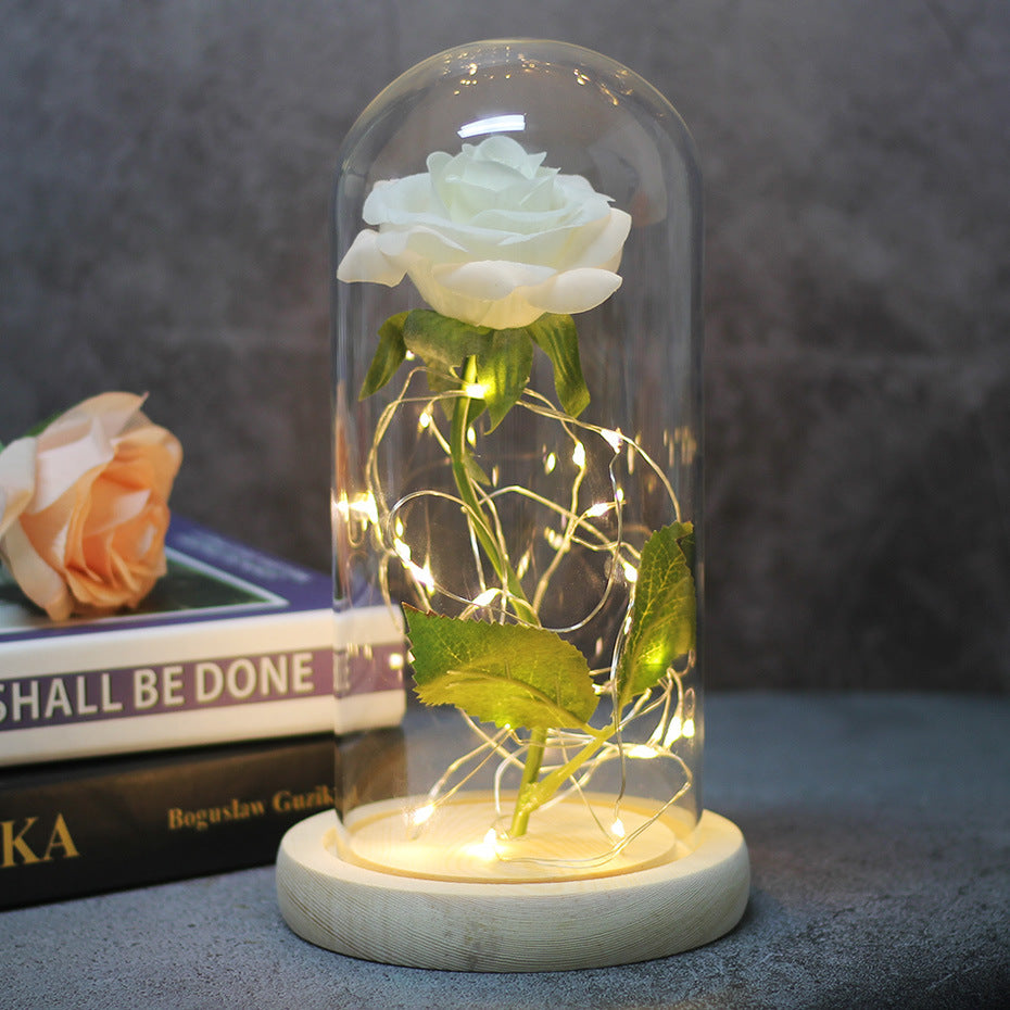 Immortal Simulation Rose Glass Cover Luminous Led Ornament