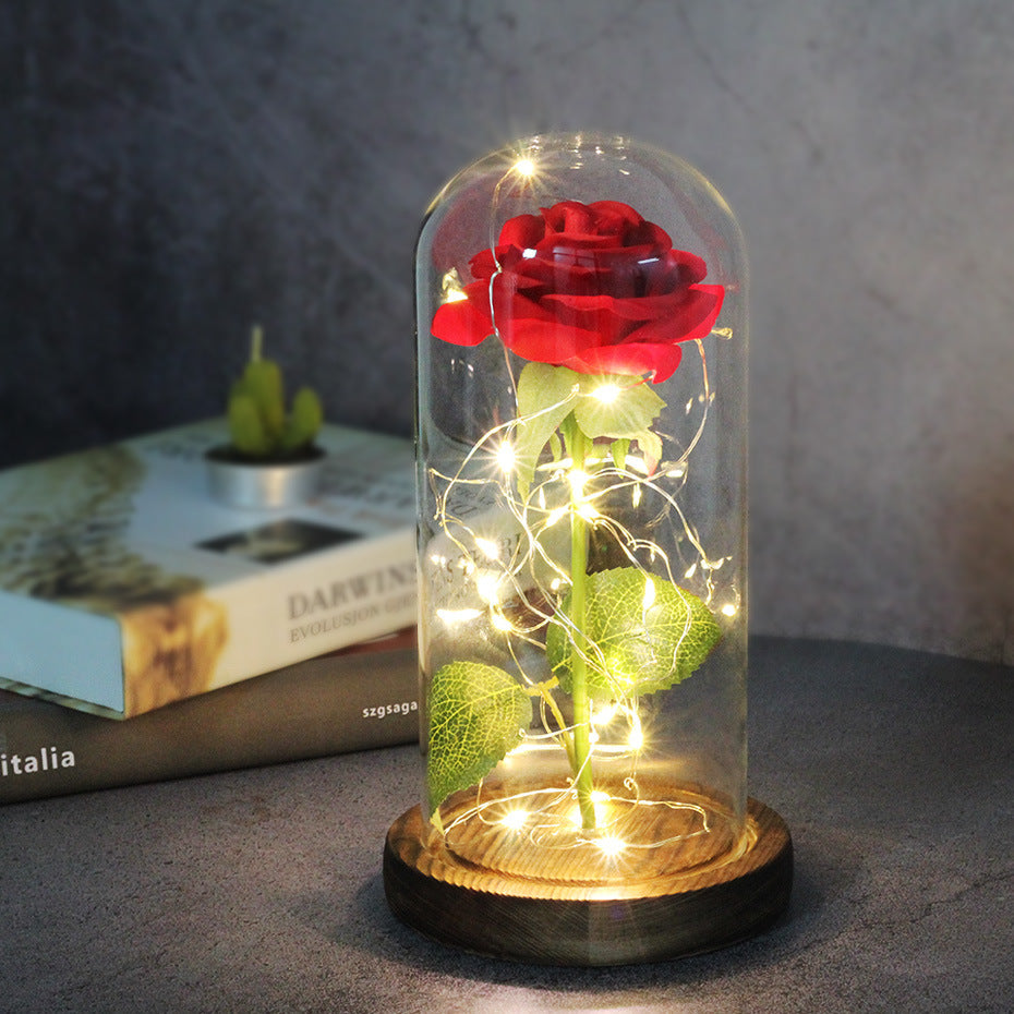 Immortal Simulation Rose Glass Cover Luminous Led Ornament