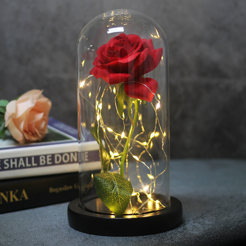 Immortal Simulation Rose Glass Cover Luminous Led Ornament