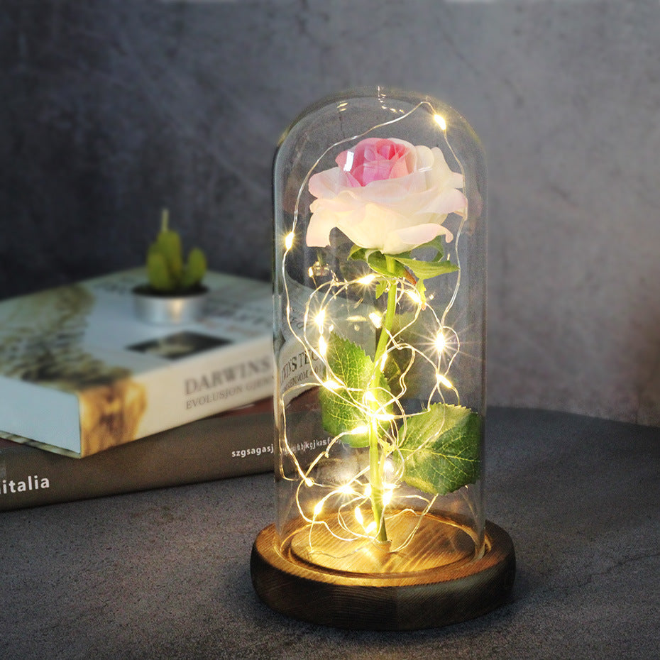 Immortal Simulation Rose Glass Cover Luminous Led Ornament