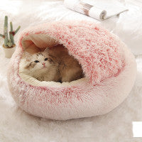 2 In 1 Dog And Cat Bed Pet Winter Bed Round Plush Warm Bed House