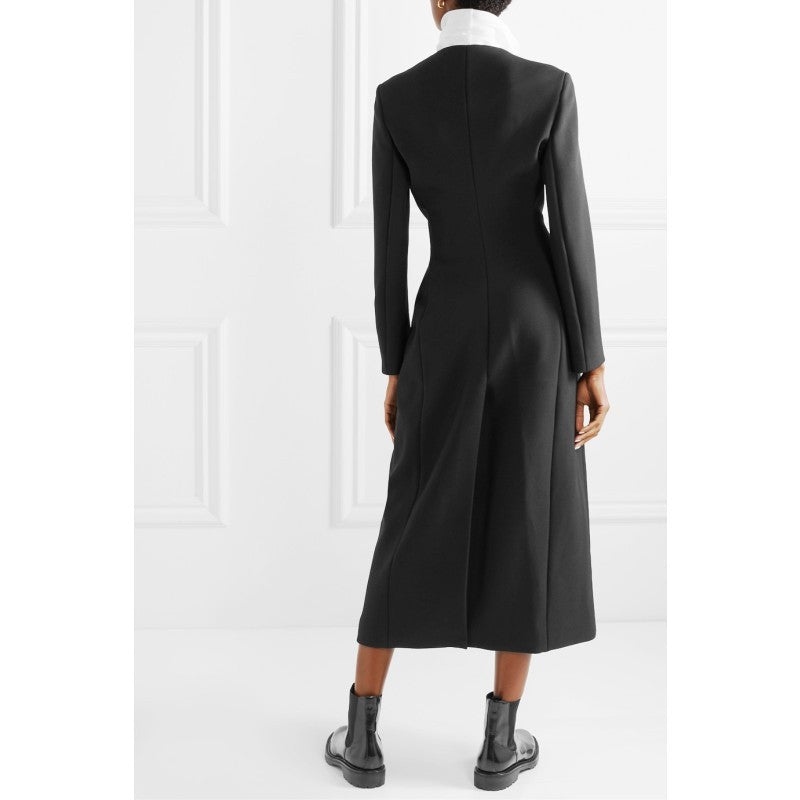 V-shaped Collarless One-button Slim Back Slit long Suit Trench Coat