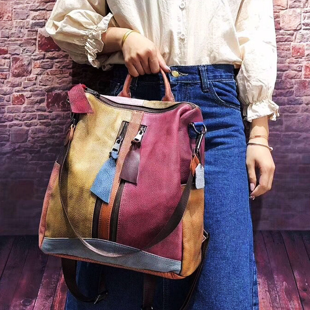 Women Backpack Cowhide Leather Backpacks Casual