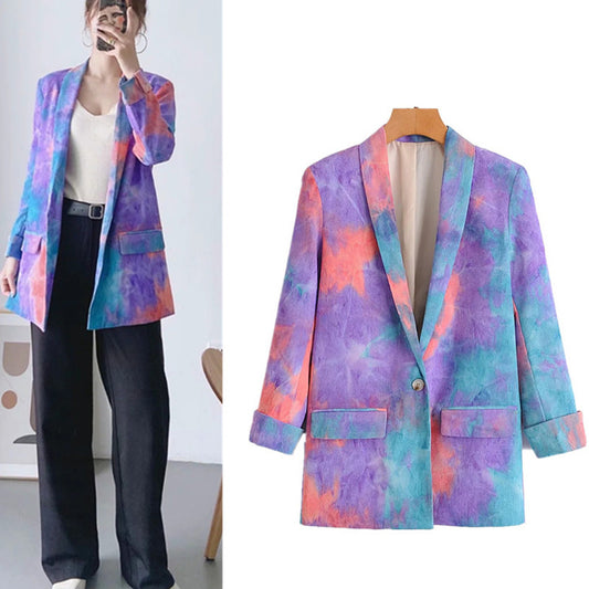 One Button Tie-Dye Corduroy Blazer