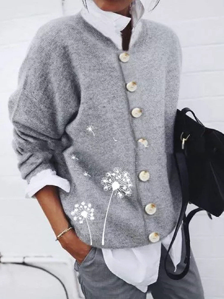 Women's Cardigan Top Cashmere Wool Printing Long Sleeved Sweater Women