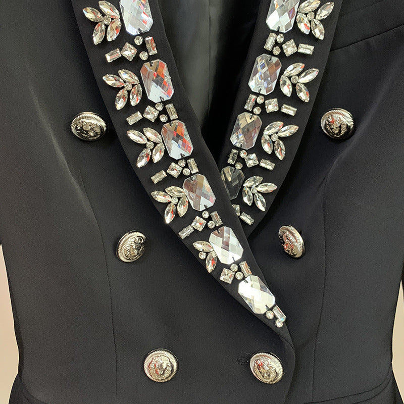 Lion Buckle Double-breasted Heavy Beaded Blazer