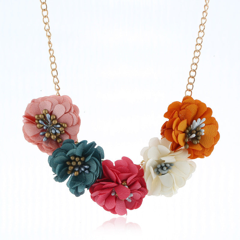 Temperament Fabric Flower Necklace Women's  Accessories