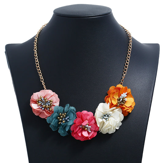 Temperament Fabric Flower Necklace Women's  Accessories