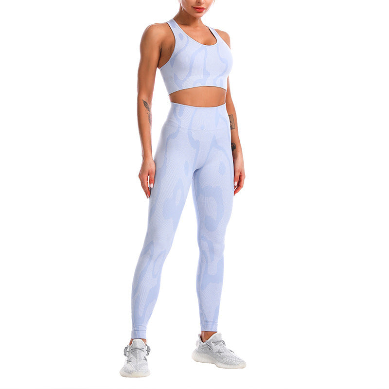 Blue Printed Fitness Clothing Yoga Wear