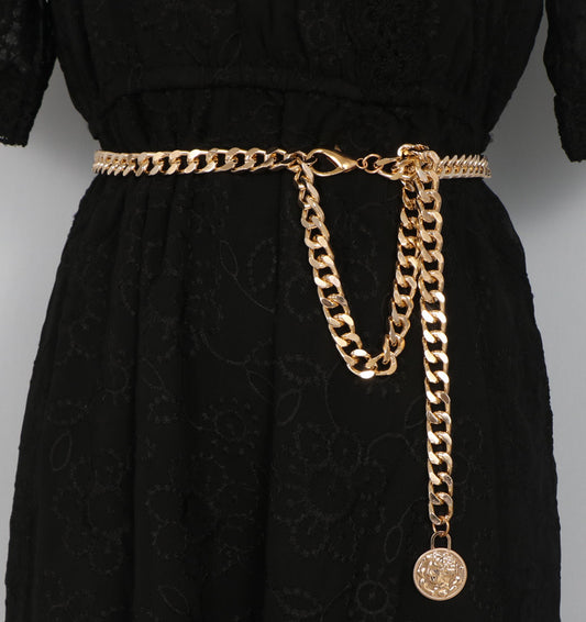 Simple Metal Belt Decorated Dress Sweater Chain