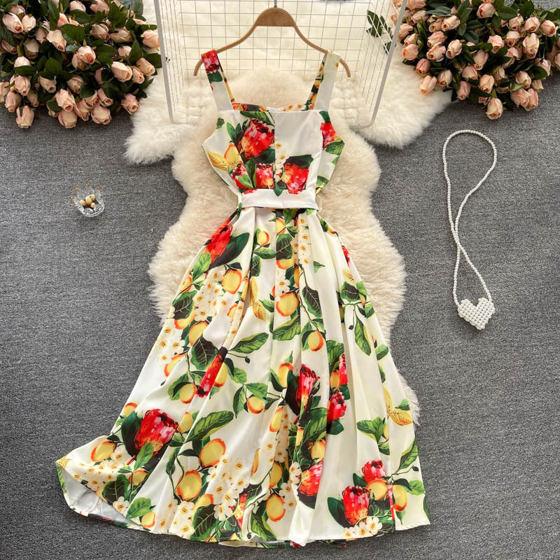 Vacation Style Print Suspender Dress Women Summer Dress