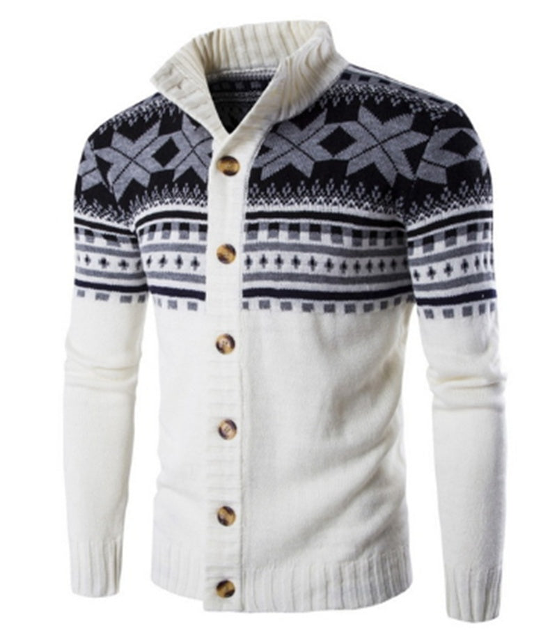 Contrast Jacquard Design Cardigan Men's Sweater