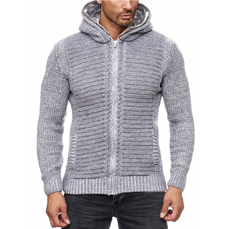 Sweater Men's High Neck Hooded Knitted Top