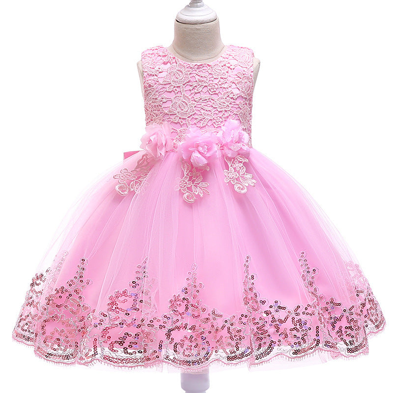 Sequined Trailing Lace Princess Dress Children Shirt