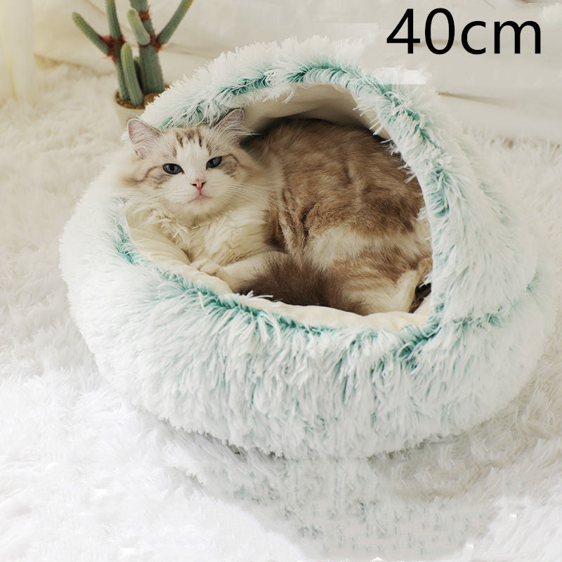 2 In 1 Dog And Cat Bed Pet Winter Bed Round Plush Warm Bed House