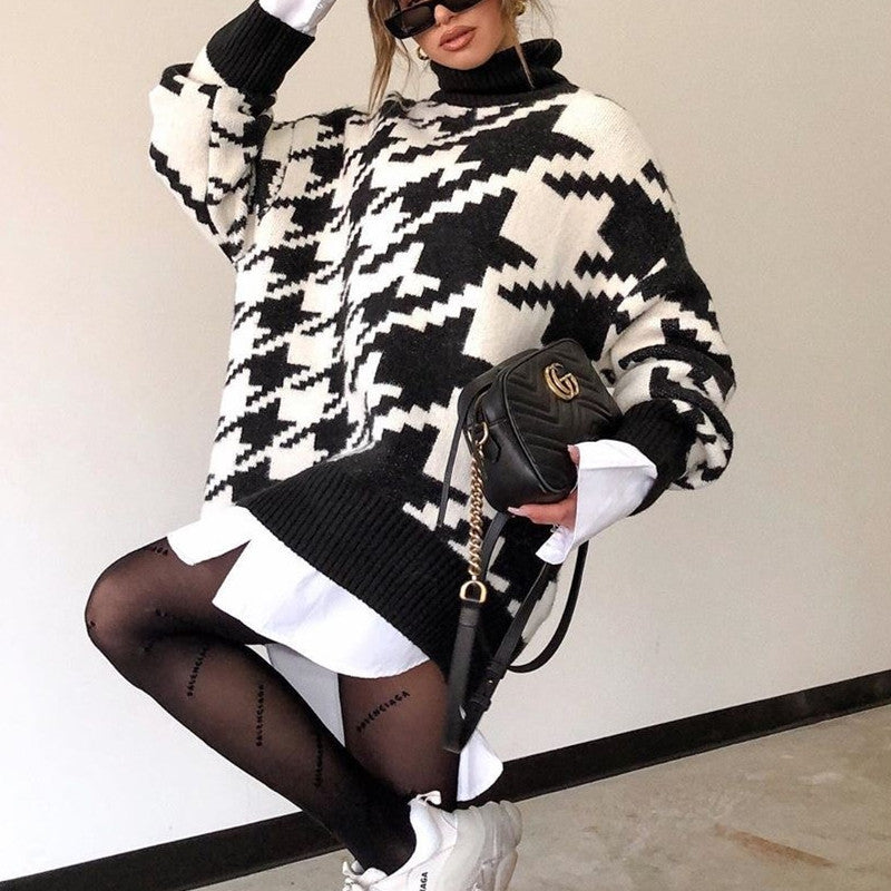 Houndstooth Knitted Retro Pullover Sweater