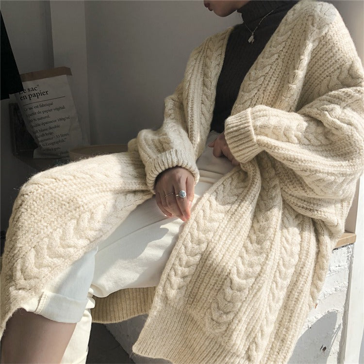 Women's twist mid-length knitted cardigan sweater