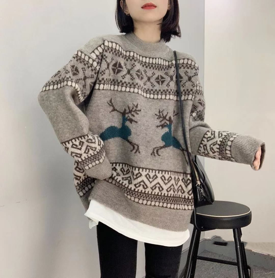 Fashion Sheep Wool Knitted Sweater Fake Two Pieces