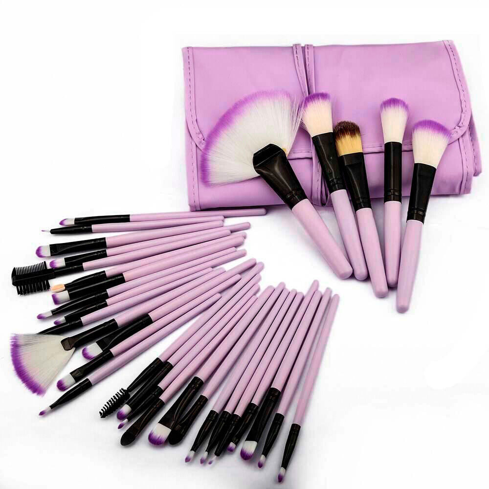 32Pcs Makeup Brushes Pouch Set Blending Powder Puff