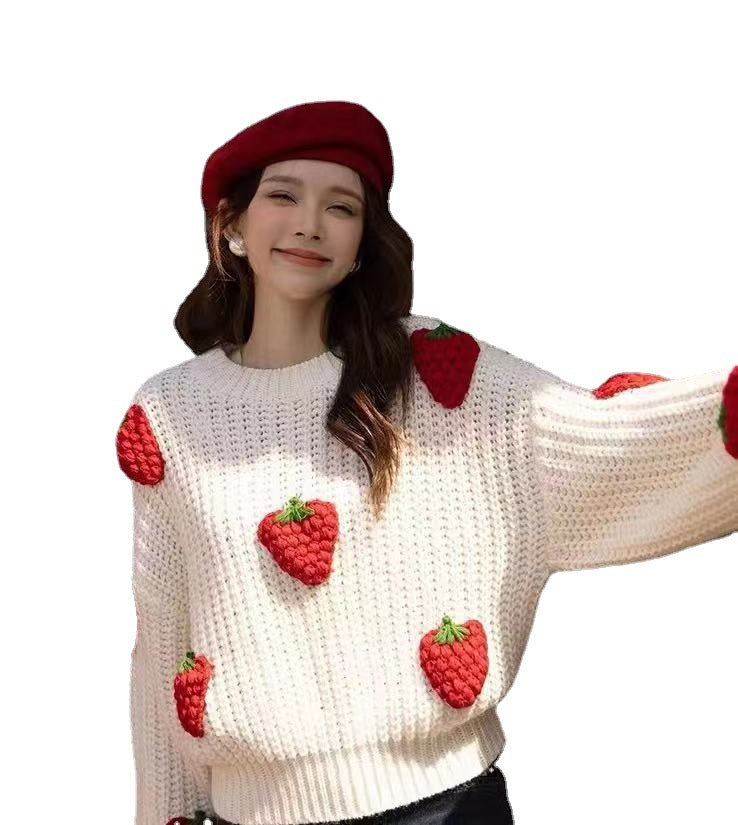 Strawberry Crochet Knit Sweater