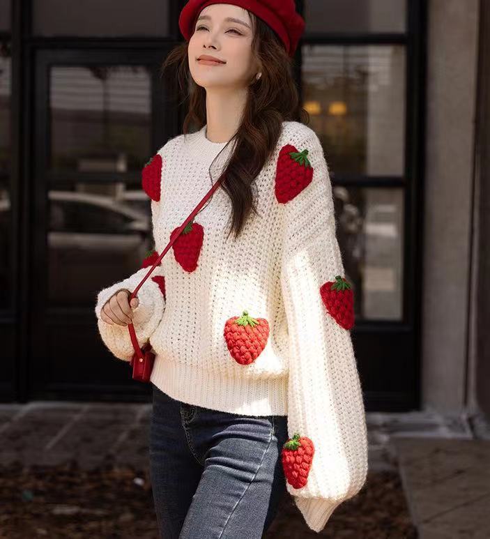 Strawberry Crochet Knit Sweater