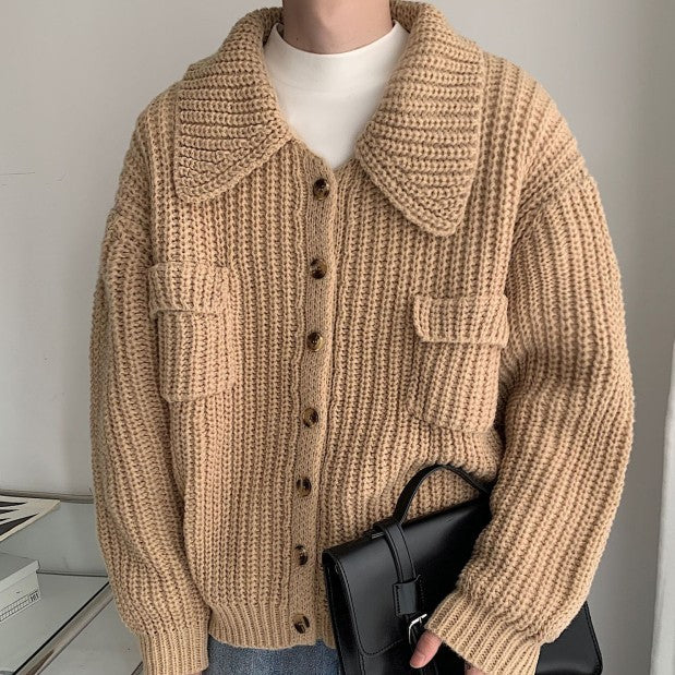 Winter Lapel Sweater Single-breasted Men's Loose Cardigan