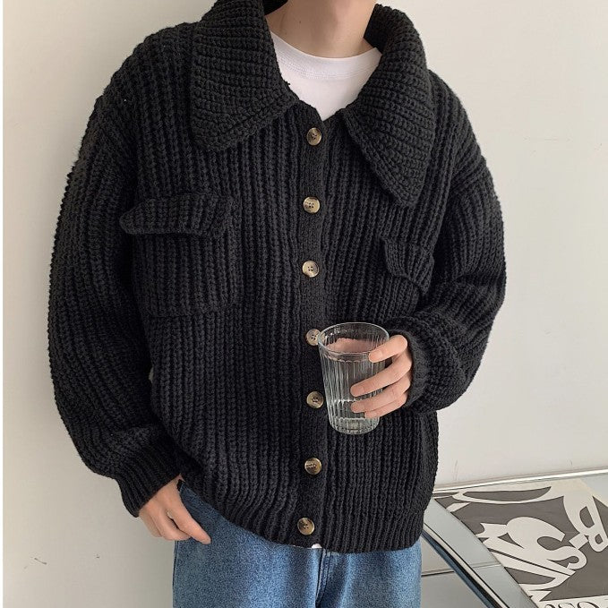 Winter Lapel Sweater Single-breasted Men's Loose Cardigan