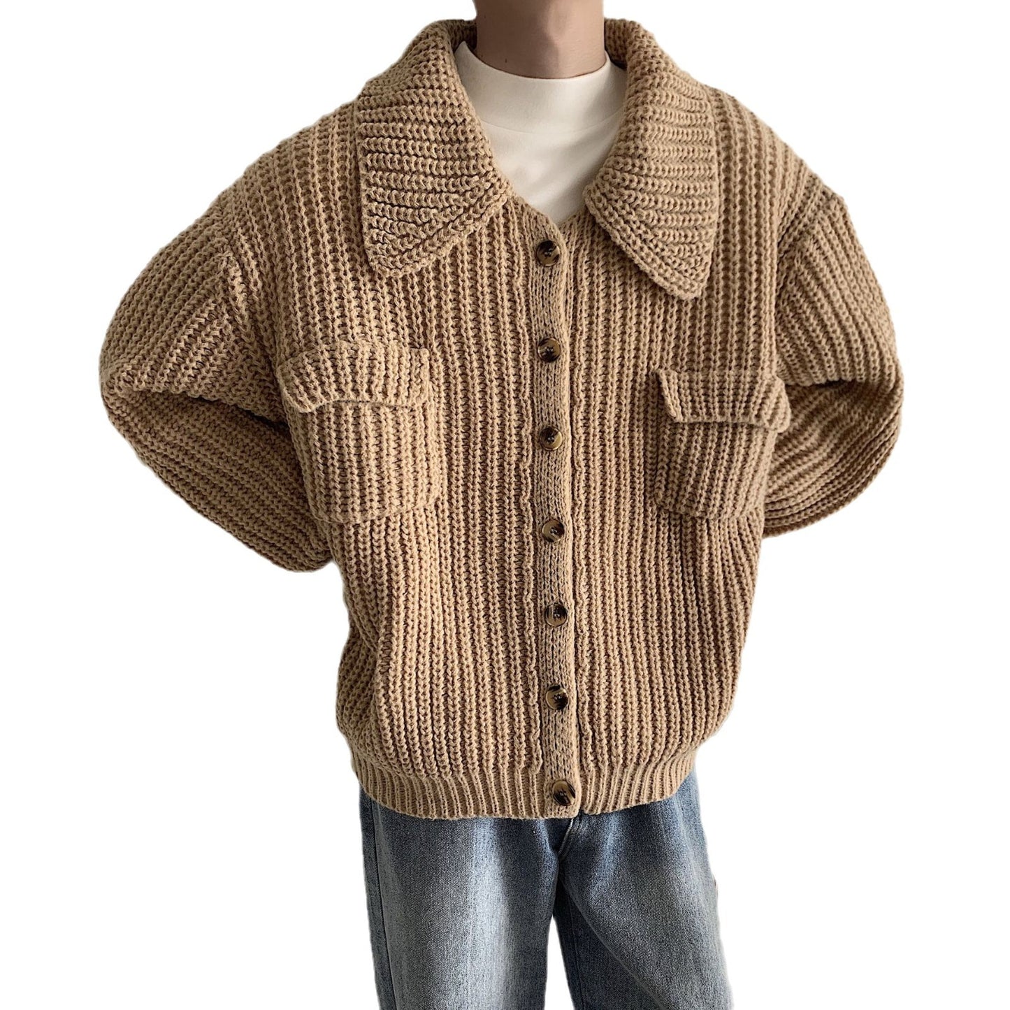 Winter Lapel Sweater Single-breasted Men's Loose Cardigan